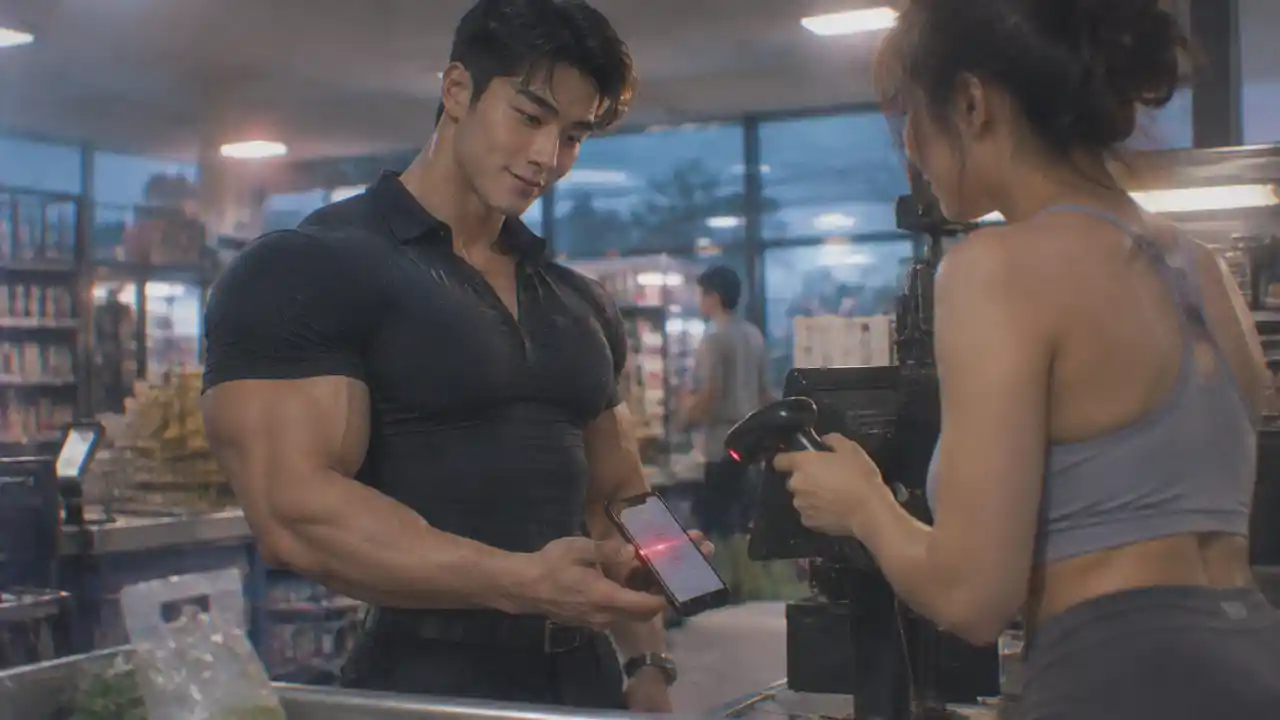 Lesson 117 Showing His Payment Code at the Checkout